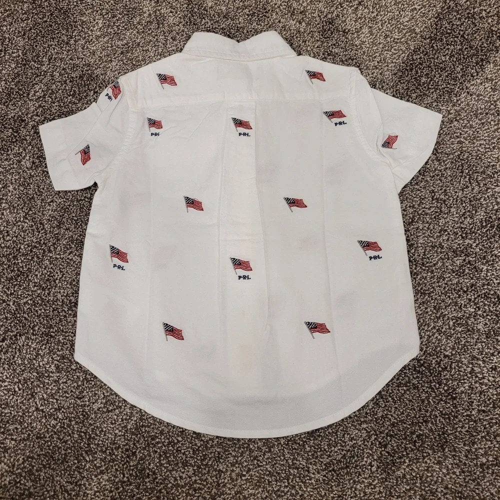 Ralph Lauren Toddler Boys White American Flag Embroidered Oxford Shirt 2T NEW